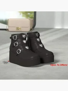 Shoes | Platform Chunky Ankle Boots Round Toe Zipper Wedges Buckle ...
